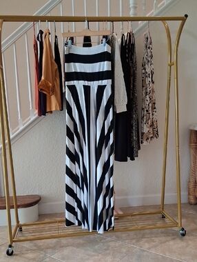 Women's Black and White Striped Maxi Skirt